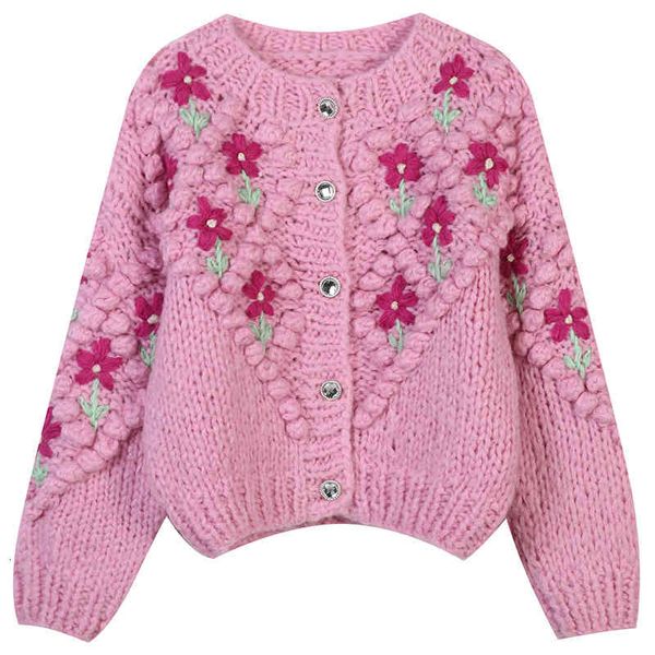 

women's sweaters autumn and winter foreign style pink three-dimensional stick needle pea hook flower lazy wind knitted sweater cardigan, White;black