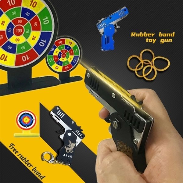

mini folding foldable rubber band shooting gun key chain of outdoor play game toys hold 6 rounds funny party gift for kid 220621