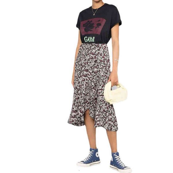

women's t-shirt gann cute letter rose t-shirt loose cartoon casual black trend ins women's short sleeved top, White