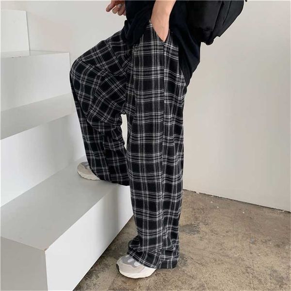 

lucyever harajuku plaid pants women casual oversize 3xl loose wide leg trousers ins retro teens hip-hop straight trousers 211218, Black;white