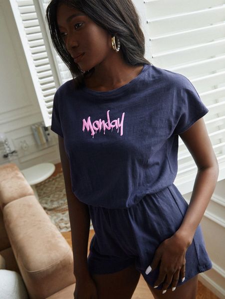 

letter graphic dolman sleeve romper 46vn#, Black;white