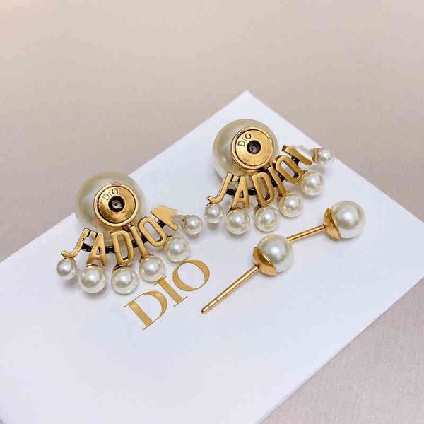 

outlet letter fan-shaped pearl earrings female used tassel earrings, Golden