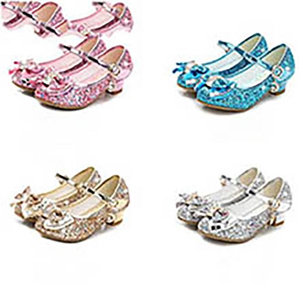 Yeni Yaz Kız Sequins Çocuk Ayakkabı Leathe Sandals Noel Çocuk Yüksek Topuklu Kızlar Prenses Sandalet Parti Ayakkabıları 3-12 Yıl