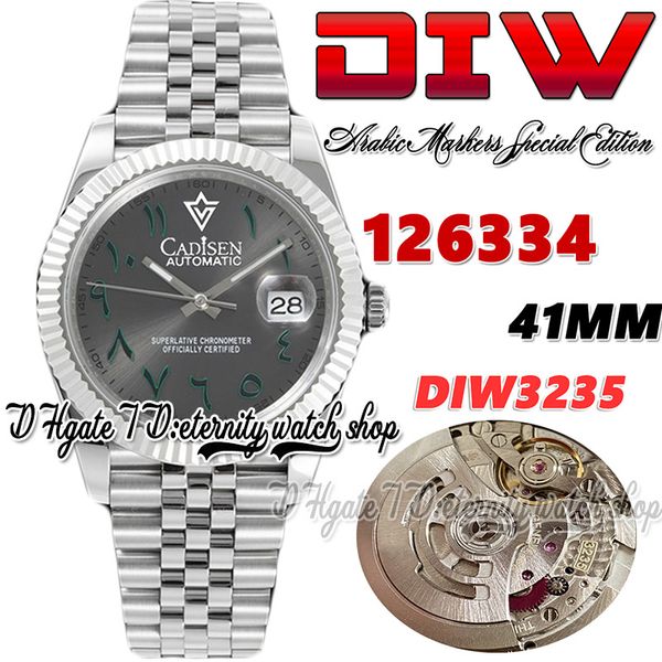 

diwf diw126334 sa3235 automatic mens watch 41mm fluted bezel gray dial arabic markers 904l jubileesteel bracelet with same serial warranty c, Slivery;brown