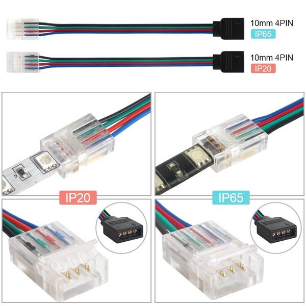 Sonstiges Beleuchtungszubehör 5 Stück 10 Stück RGB-LED-Streifen-Anschluss 4-polig 10 mm für IP65/IP20 SMD 3528 2835 5630 Licht-PCB-Adapter, andere, andere, andere