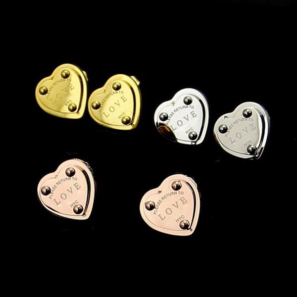

branded jewelry please return to heart charms lady stainless engraved love letter t earrings for women 1pcs drop 274t, Golden;silver