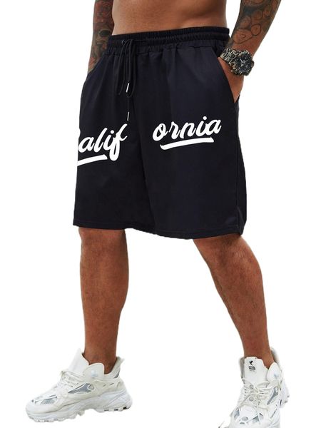 

men letter graphic drawstring waist shorts y0dm#, White;black