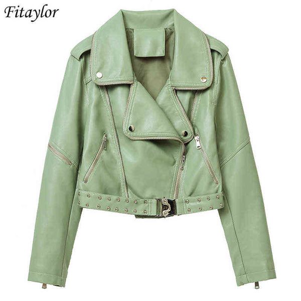 

fitaylor autumn winter women biker coat soft faux leather jacket black green moto jacket street punk outwear slim pu basic coats l220728