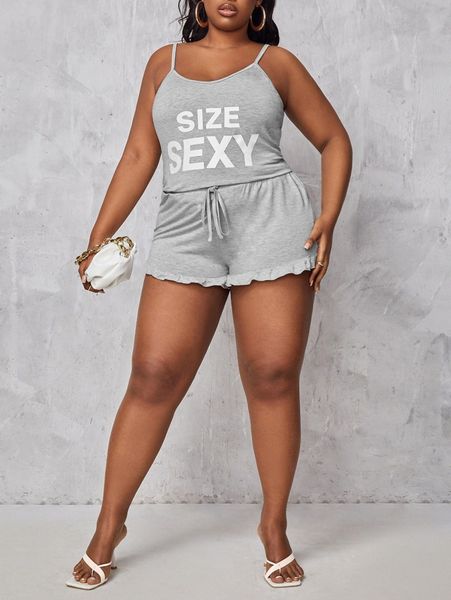 

sxy plus letter print cami & shorts w2oo#, Black