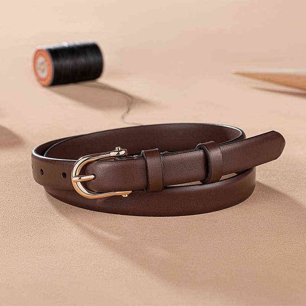 

new light gold needle button head layer cowhide belt women's thin dress decoration, Black;brown