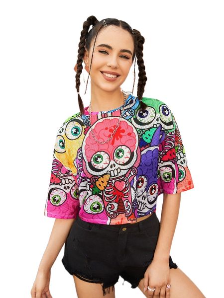 

x mvtrtk skull print drop shoulder tee x6xj#, White