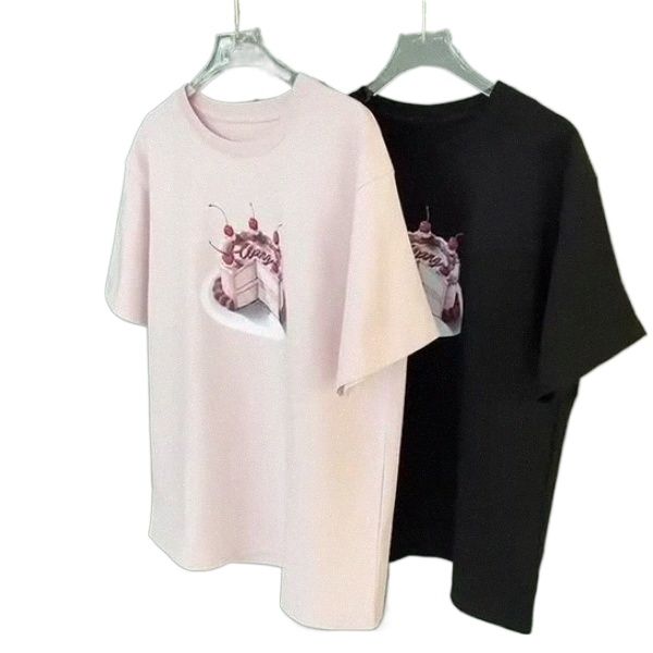 

[spot] 2021 summer loose casual jacket cake printing pattern crewneck black short sleeve t-shirt women's tide t4rv#, White