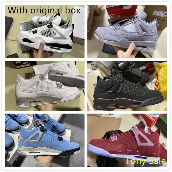

shoes with box j4 black cats 4s red thunder university blue military black kaws oreo jumpman 4 men designer basketball shoes qinmin123 miui