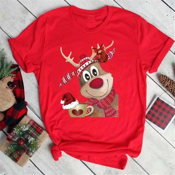 Desenho animado de natal zoganki tops tops women red camiseta ano de camiseta moda harajuku tee femme