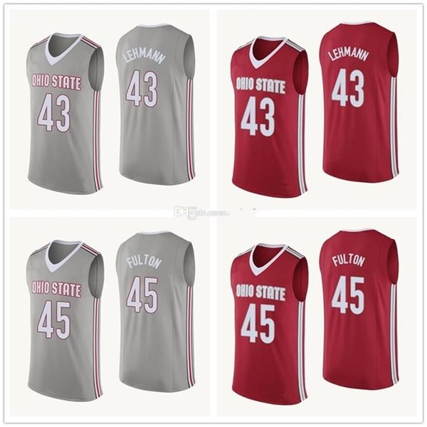 NIKIVIP Ohio State Buckeyes College #43 Matt Lehmann #45 Connor Fulton Basketball Jersey Mens Numero Numero personalizzato Nome Maglie