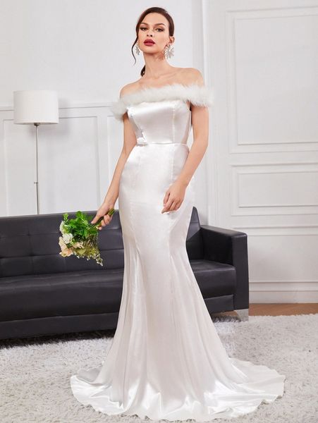 

off the shoulder fuzzy panel mermaid hem dress k9tz#, Black;gray