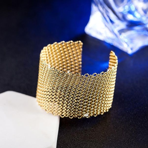 Armreif Fnixtar Top Qualität Big Mode Schmuck Gold Farbe Offene Manschette Einstellbare Armbänder Für Frauen Party ZubehörBangle
