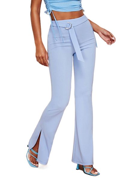 

high waist belted split hem pants n9ca#, Black;white