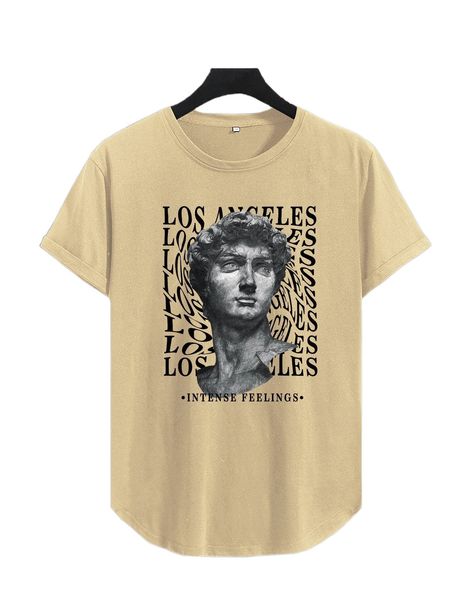 

men statue and letter graphic tee v38f#, White;black