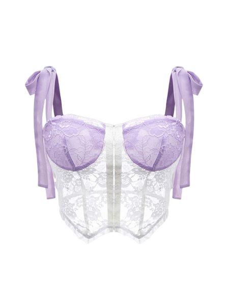 

mod tie shoulder contrast panel lace crop cami w1zt#, White