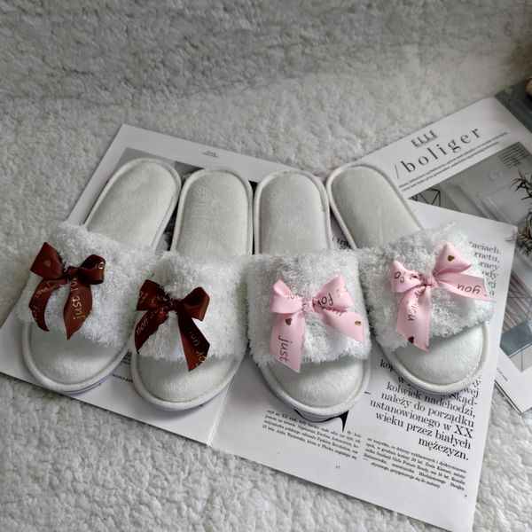 

cotton slippers ladies home lovely one word plush autumn and winter warm indoor non slip slippers, Black