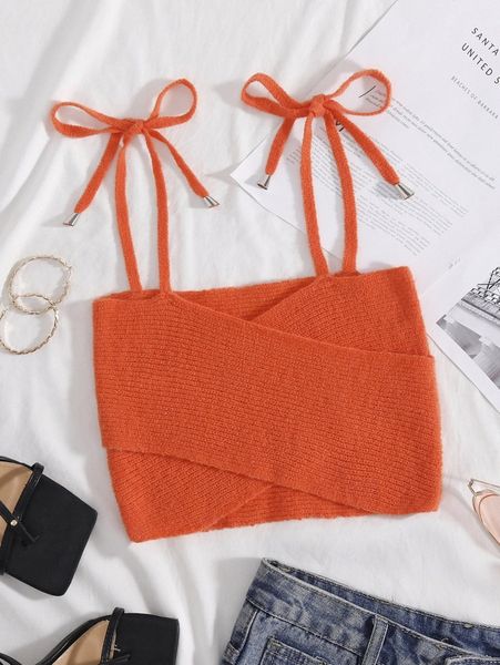 

knot shoulder cami knit f1lz#, White;black