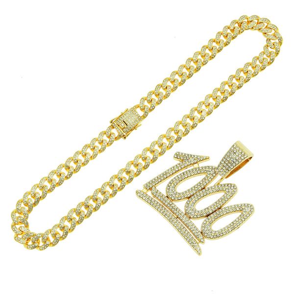 

pendant necklaces men hip hop jewelry number 1000 necklace with 13mm miami cuban chain iced out bling hiphop jewlery neckless male, Silver