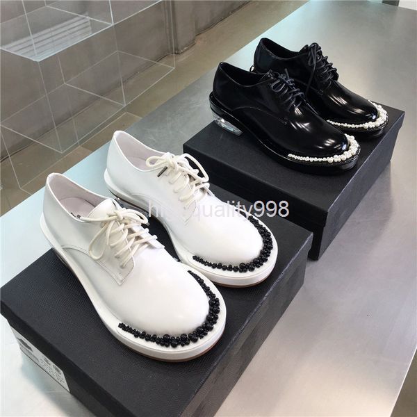 

dress shoes round head women's shoes pearl derby lace up transparent heel, Black