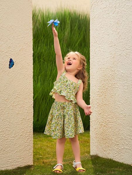 

toddler girls ditsy floral print ruffle hem & skirt set she, White