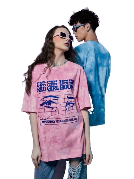 

romwe x splusmart tie dye slogan eye graphic tee b3a5#, White;black
