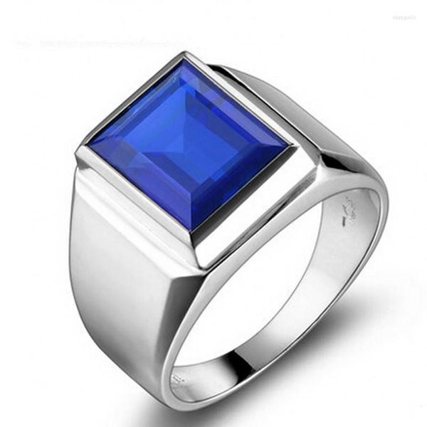 Anéis de casamento feitos à mão anel macho anel de prata Big 8ct Blue Zircon CZ Declaração banda para homens dedo jóias de festa rita22