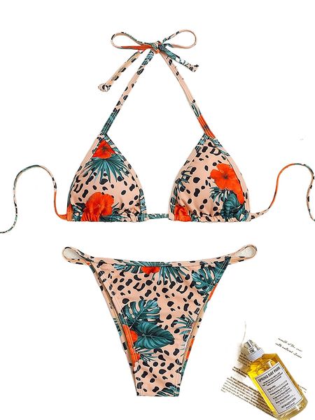 

tropical print halter triangle bikini swimsuit x6sf#, White;black