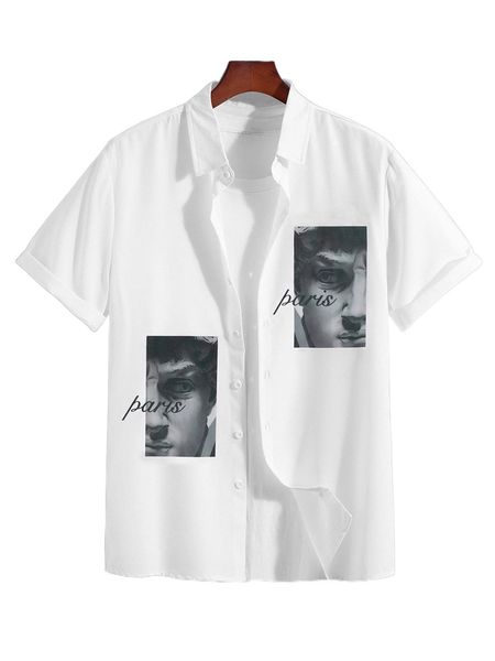 

men 1pc letter & figure graphic shirt g8wz#, White;black