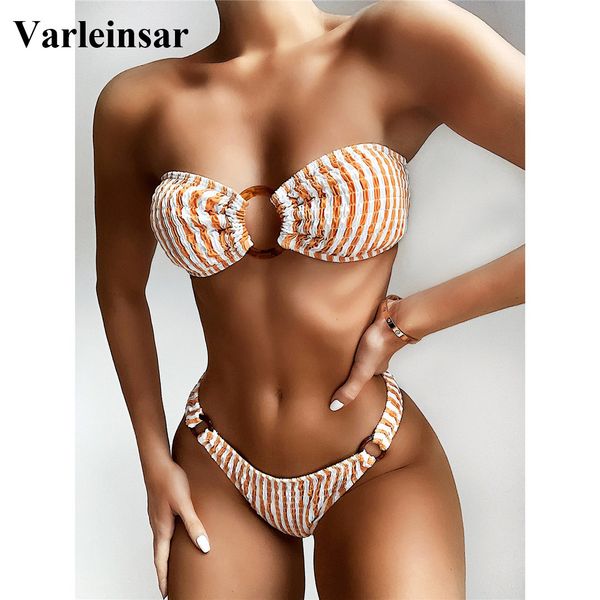 

wrinkled leopard brazilian bikini women swimwear female swimsuit two-pieces bikini set bandeau bather bathing suit swim v1706, White;black