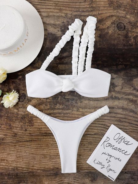 

plain ruched asymmetrical bikini swimsuit h5du#, White;black