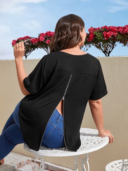 

plus zip back tee k4fg#, Black