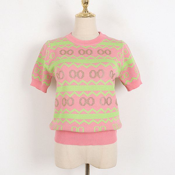 

215 2022 milan runway spring summer brand same style sweater pink short sleeve crew neck womens dl, White;black