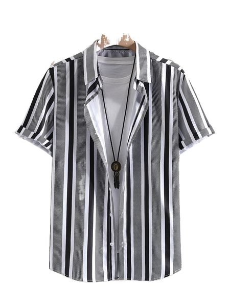 

men random striped print shirt without tee x6fm#, White;black