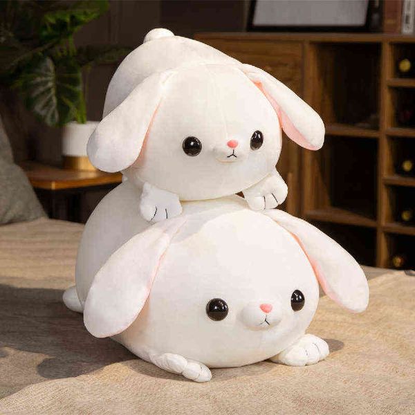 Kawai Weißer Kaninchen Kuschel weiche Cartoon Hasen Tierpuppe Kinder Schlaftkissen Komfort Puppen Kawaii Zimmer Dekor Mädchen Geschenk J220704