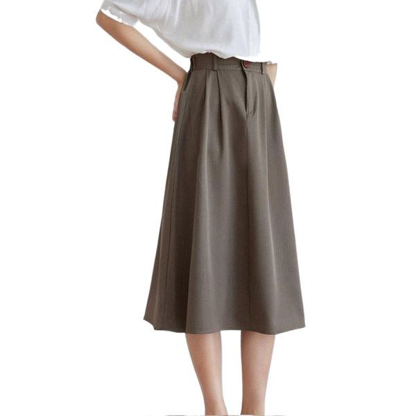 

vetement femme 2022 summer female clothes korean fashion office lady midi skirt for women high waist falda all match simple jupe skirts a3yi, Black