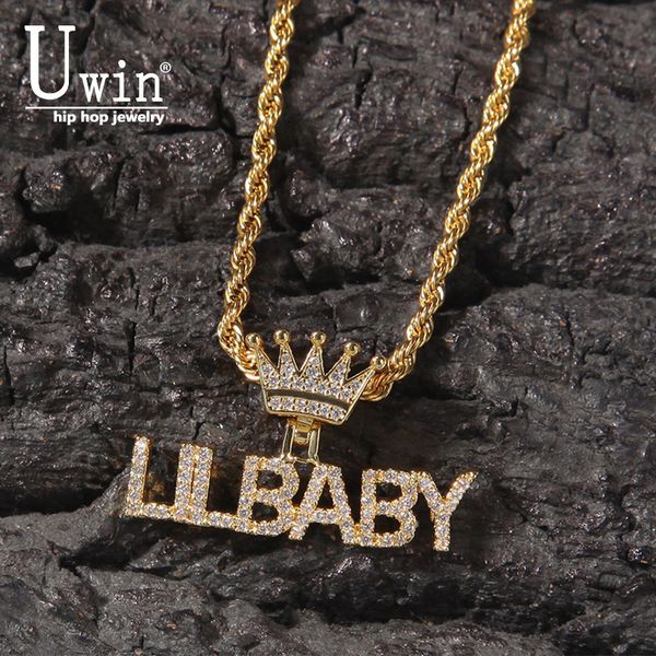 

uwin name necklace mini letter with crown custom personalized cubic zirconia fashion hiphop jewelry 220722, Silver