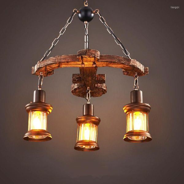 Pendelleuchten Retro Hängelampe Altes Schiff Holz Kronleuchter Restaurant Esszimmer Wohnzimmer Licht EL Cafe Dekoration Glas DroplightPendant