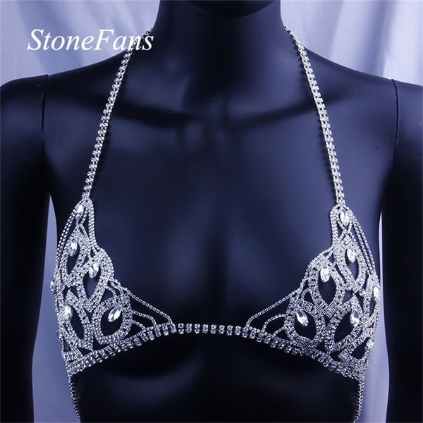 

stonefans body jewlery bralette chain for women leaf bikini crystal underwear chains lingerie body jewellery t200508, Silver