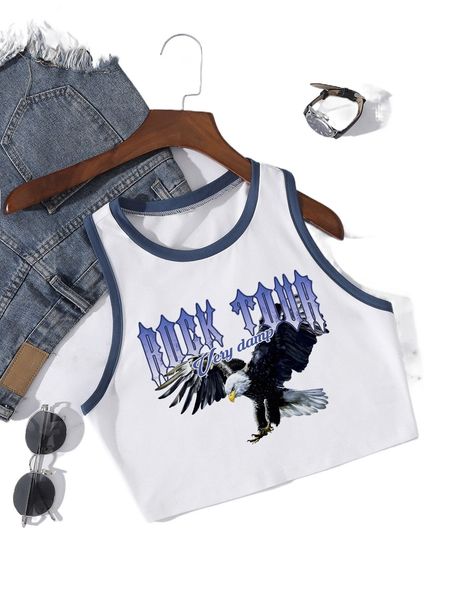 

eagle and letter graphic crop tank l5qg#, White