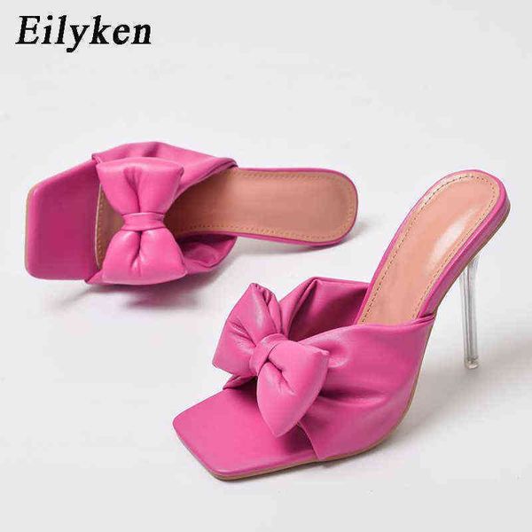 

slippers eilyken summer women sandals fashion butterfly-knot pu leather women's pumps mules transparent heel party shoes 220329, Black