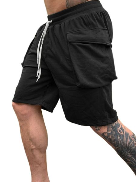 

men drawstring waist flap pocket shorts h48t#, White;black