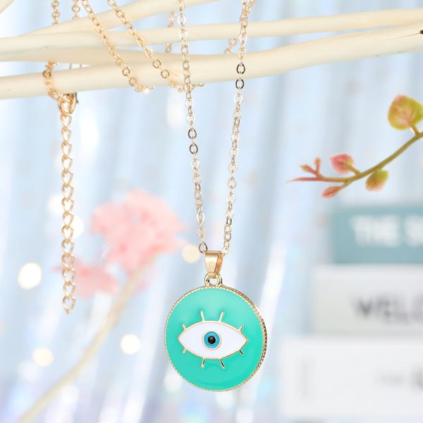 

classic design colorful enamel evil eye pendant necklace ins style jewelry, Silver