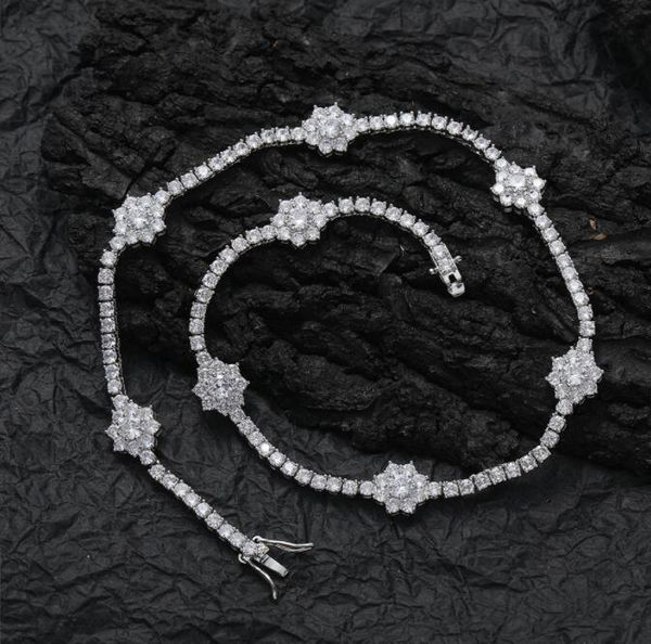 

women 3mm flower shape tennis chain necklace party jewelry, Silver