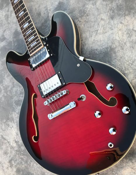 

custom shop dave grohl 335 red maple wood semi hollow body jazz electric guitar guitarra double f holes, rectangle inlay