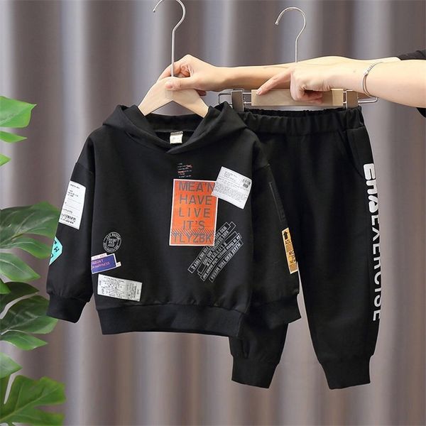 

children boy clothing sets autumn long sleeve sweatshirt and pants 2pcs sports set for kids 220507, White